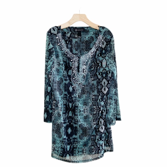 (SOLD) INC. Jeweled Snake Skin Tunic Top - Picture 2 of 9